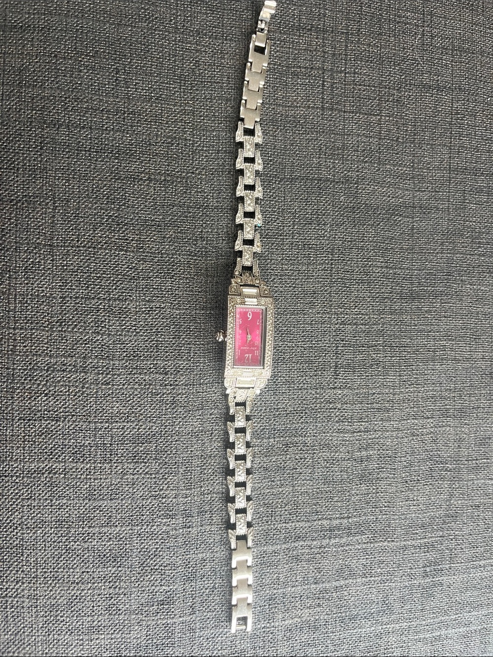 Betsey Johnson Silver Bracelet Watch with Pink Dial